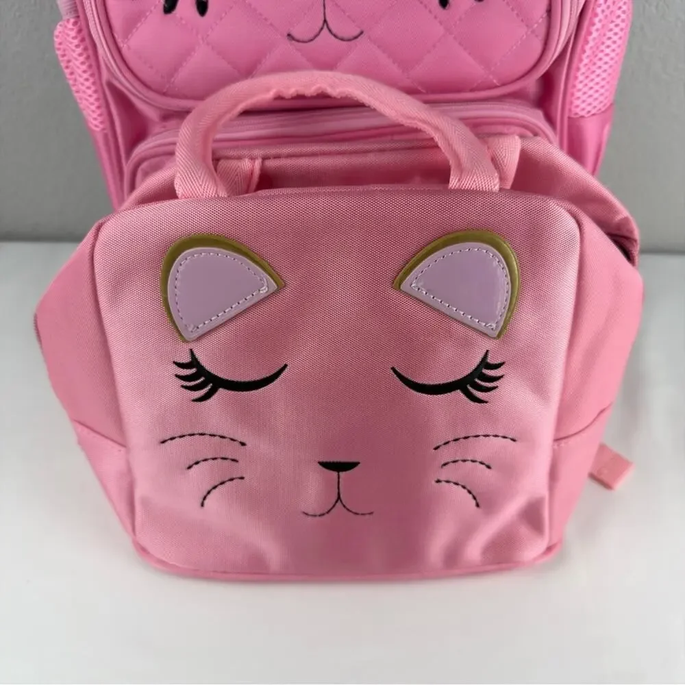 NWT Charming Pink Cat Kids Backpack and Lunch Bag Set